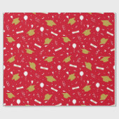 Gold Red Graduation Cap Toss Wrapping Paper Geschenkpapier (Flach)