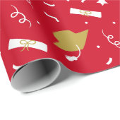 Gold Red Graduation Cap Toss Wrapping Paper Geschenkpapier (Rolleneckpunkt)
