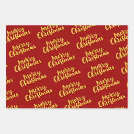 Gold Red Green frohe Weihnachten glückliche Ferien Geschenkpapier Set