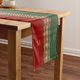 Gold Red Green Monogram Christmas Table Runner Kurzer Tischläufer