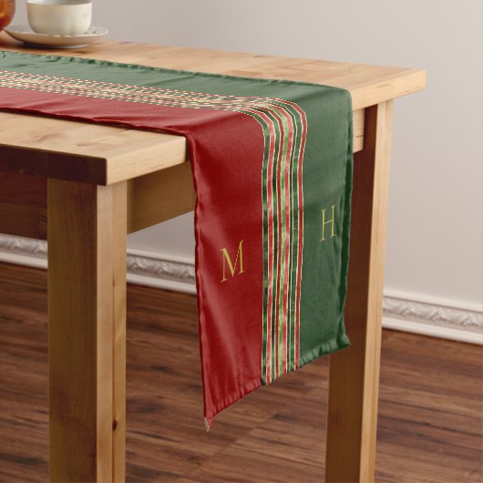 Gold Red Green Monogram Christmas Table Runner Kurzer Tischläufer (Beispiel)