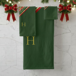 Gold Red Green Monogram Weihnachtsbadehandtuch-Set Badhandtuch Set