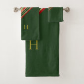 Gold Red Green Monogram Weihnachtsbadehandtuch-Set Badhandtuch Set (Insitu)