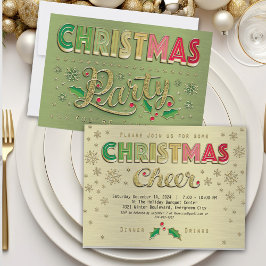 Gold Red Green Typografy Christmas Party Einladung