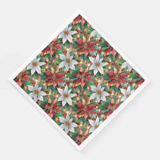 Gold Red Green White Poinsettia Serviette (Ecke)