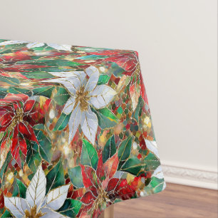 Gold Red Green White Poinsettia Tischdecke