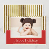 Gold Red Happy Holidays Foto Baby Ankündigung (Vorne/Hinten)