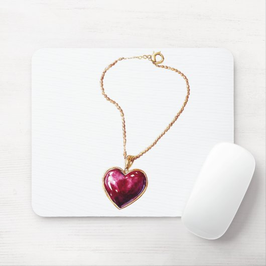 Gold Red Heart Necklace Mousepad (Mit Mouse)