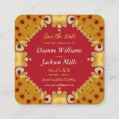 Gold & Red Hearts speichern die Datumskarten Quadratische Visitenkarte (Rückseite)