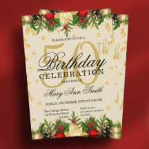 Gold & Red Holiday Glitzer Glam 50. Geburtstag Inv