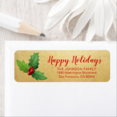 Gold Red Holly Happy Holiday Xmas Rücksendeadresse (Insitu)