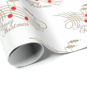 Gold Red Holly Music Notes Merry Christmas Gift Geschenkpapier (Rolleneckpunkt)