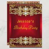 Gold Red Hot Glamour 21. Geburtstag Party Einladung (Vorne/Hinten)