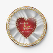 Gold, Red & Imitats Diamond Wedding oder Jubiläum Pappteller (Vorderseite)