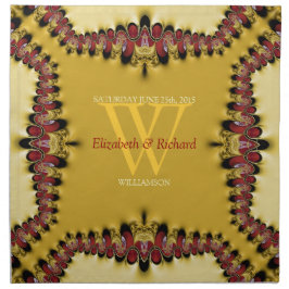 Gold Red Lace Monogram Wedkin Napkin Serviette