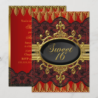 Gold Red Leaf Lace Sweet 16 Party Einladung