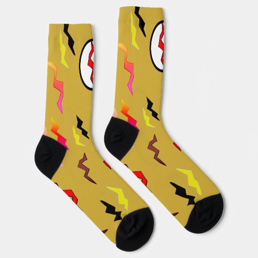 Gold Red Lightning Bolt Halloween Socken (Rechts)