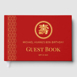 Gold Red Longevity Birthday Foil Guestbook (FS) Gästebuch