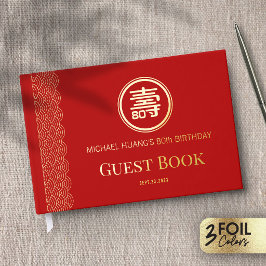 Gold Red Longevity Birthday Foil Guestbook (FS) Gästebuch