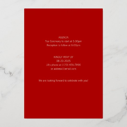 Gold Red Longevity Birthday Foil Invitation (FS) Folieneinladung (Rückseite)