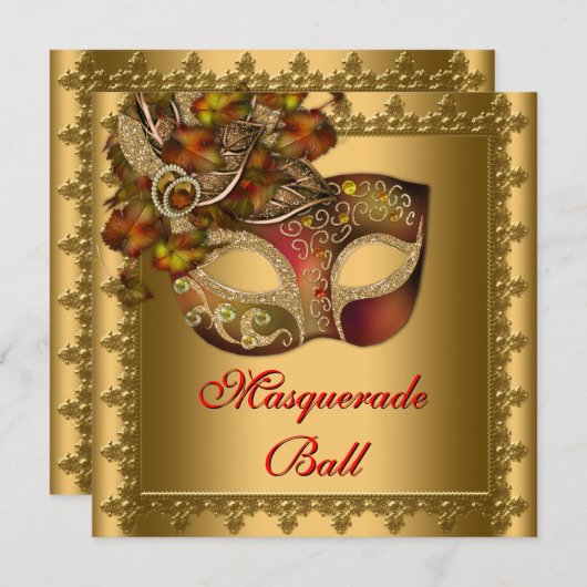 Gold Red Mask Gold Red Masquerage Party Einladung (Vorne/Hinten)