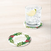 Gold Red Merry Christmas Party Holly Glitzer Runder Pappuntersetzer (Vor Ort)