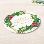 Gold Red Merry Christmas Party Holly Glitzer Runder Pappuntersetzer (Angewinkelt)