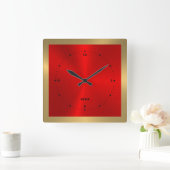 Gold & Red & Metallic Edelstahl-Platz Quadratische Wanduhr (Zuhause)
