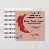 Gold Red Moon Blue Heart Jewel Valentine's Day Einladung (Vorne/Hinten)