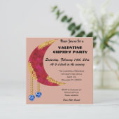 Gold Red Moon Blue Heart Jewel Valentine's Day Einladung (Stehend Vorderseite)