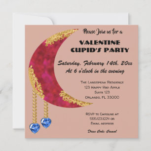 Gold Red Moon Blue Heart Jewel Valentine's Day Einladung