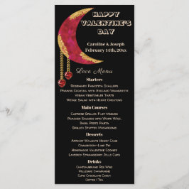Gold Red Moon Heart Jewels Valentine's Day Menu Menükarte