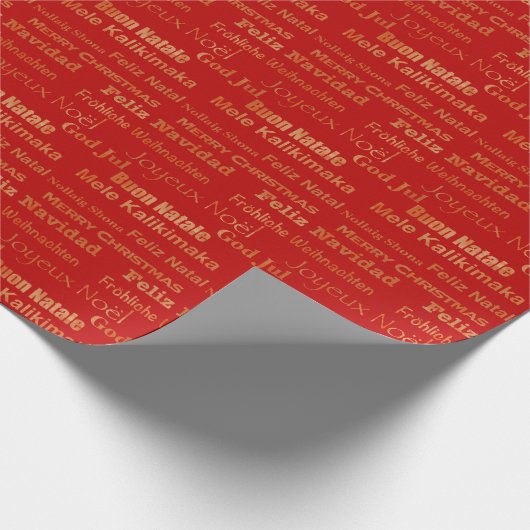 Gold Red Multi Language Frohe Weihnachten Geschenkpapier (Ecke)