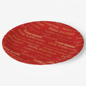Gold Red Multi Language Frohe Weihnachten Pappteller (Schrägansicht)