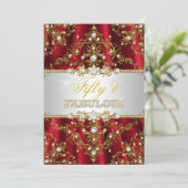 Gold Red Pearl Damask 50 und fabelhafte Einladung (Stehend Vorderseite)