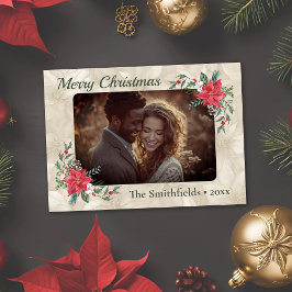 Gold, Red Poinsettia Foto Ferienkarte Feiertagskarte