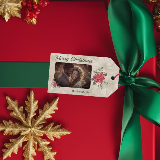 Gold, Red Poinsettia Foto Holiday Geschenkanhänger