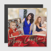 Gold Red Poinsettia Frohe Weihnachts-Magnet-Karte Magnetkarte (Vorne/Hinten)