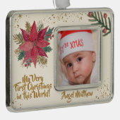 Gold Red Poinsettia Glitterie Erstes Weihnachtsfes Rahmen-Ornament Silber (Rechts)