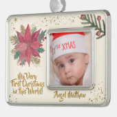 Gold Red Poinsettia Glitterie Erstes Weihnachtsfes Rahmen-Ornament Silber (Links)