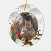 Gold Red Poinsettia Tree Bester Vater Foto Keramik Ornament (Links)