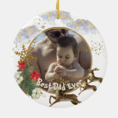 Gold Red Poinsettia Tree Bester Vater Foto Keramik Ornament (Hinten)