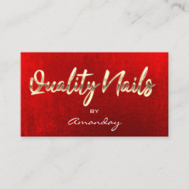 Gold Red Quality Nails Script QR-Logo Visitenkarte