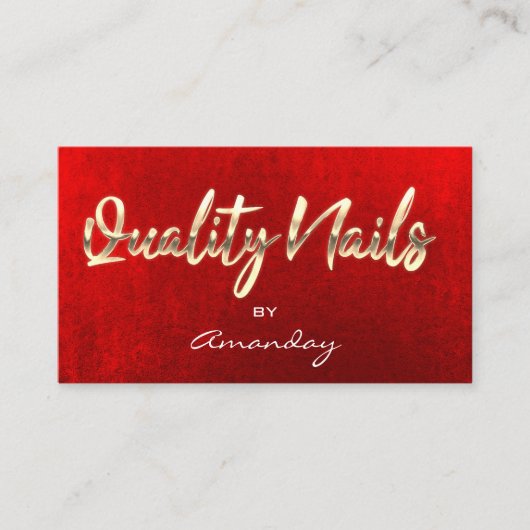 Gold Red Quality Nails Script QR-Logo Visitenkarte (Vorderseite)