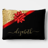 Gold Red Ribbon Script Monogram Zubehörtasche (Vorderseite)