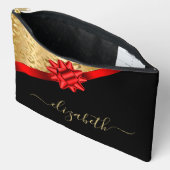 Gold Red Ribbon Script Monogram Zubehörtasche (Offen)