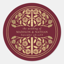 Gold Red Royal Medieval Sword Wedding  Runder Aufkleber