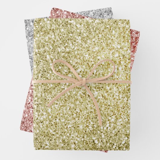 Gold Red Silver Glitzy Glitzer Sparkle Geschenkpapier Set (Beispiel)