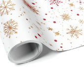 Gold Red Snowflake Christmas Wrapping Paper Geschenkpapier (Rolleneckpunkt)