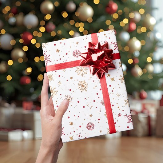 Gold Red Snowflake Christmas Wrapping Paper Geschenkpapier